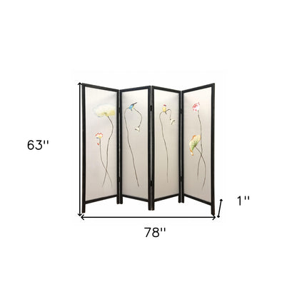 63" Black and White Fabric Folding Four Panel Screen Room Divider-2
