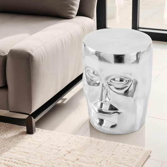 18" Silver Aluminum Faces Round End Table-0