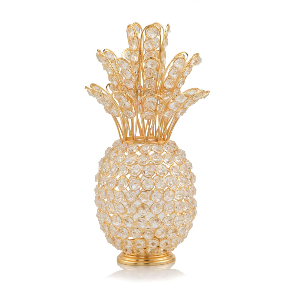 13" Gold and Faux Crystal Pineapple Tabletop Sculpture-1