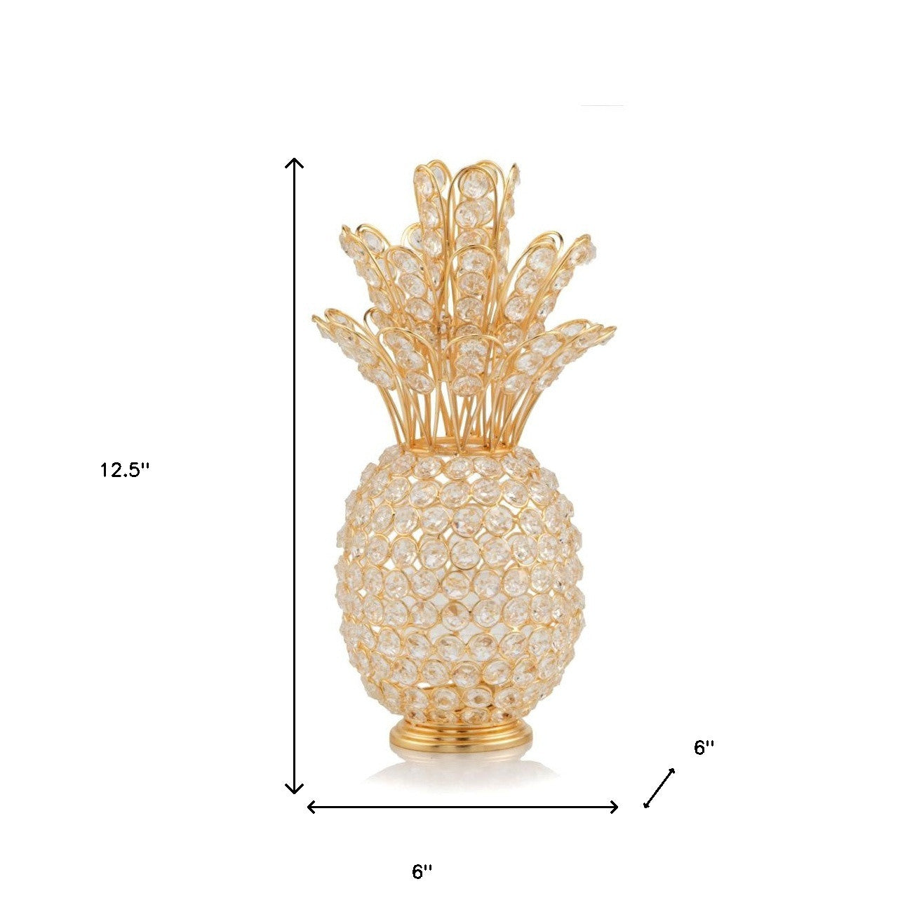 13" Gold and Faux Crystal Pineapple Tabletop Sculpture-4