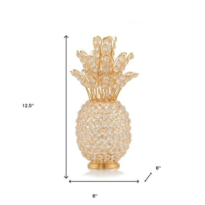 13" Gold and Faux Crystal Pineapple Tabletop Sculpture-4