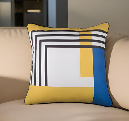 18" Yellow and White Fabrc Throw Pillow Cover-1
