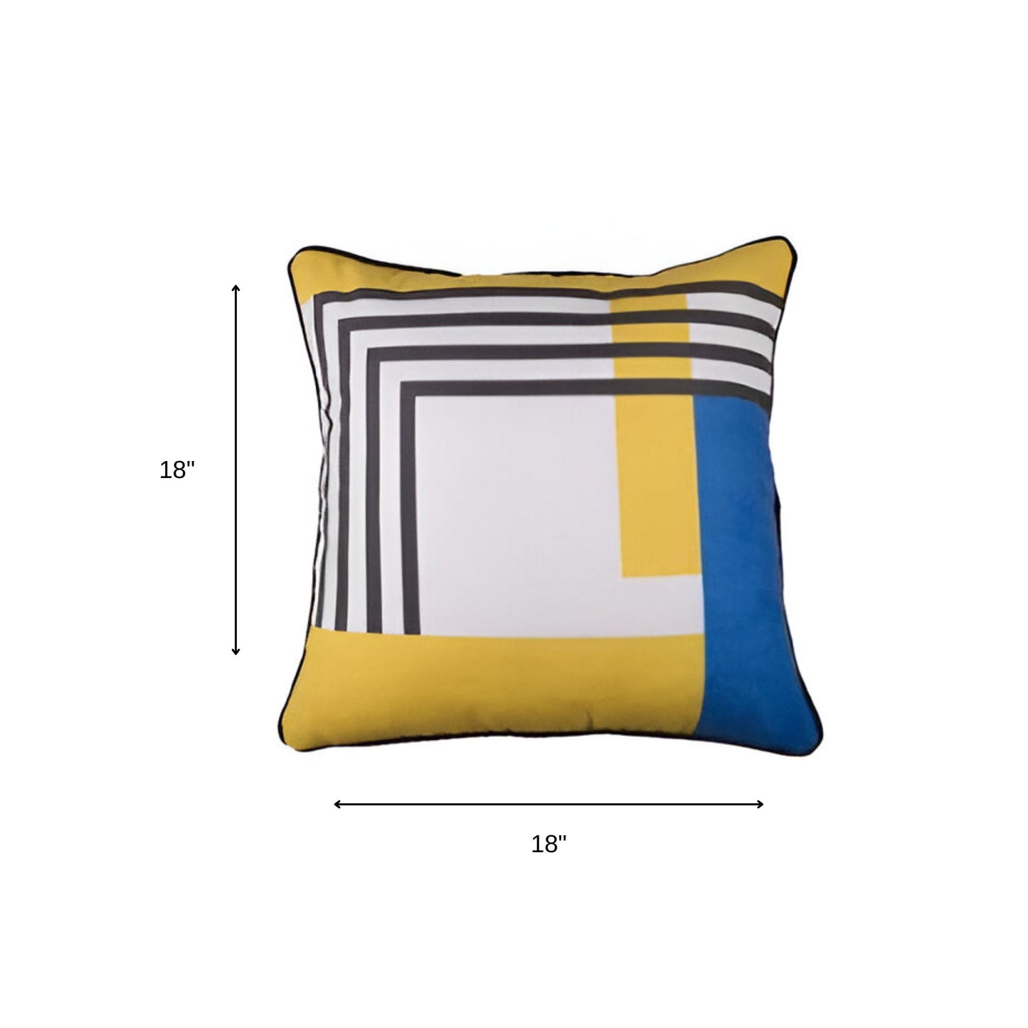 18" Yellow and White Fabrc Throw Pillow Cover-3