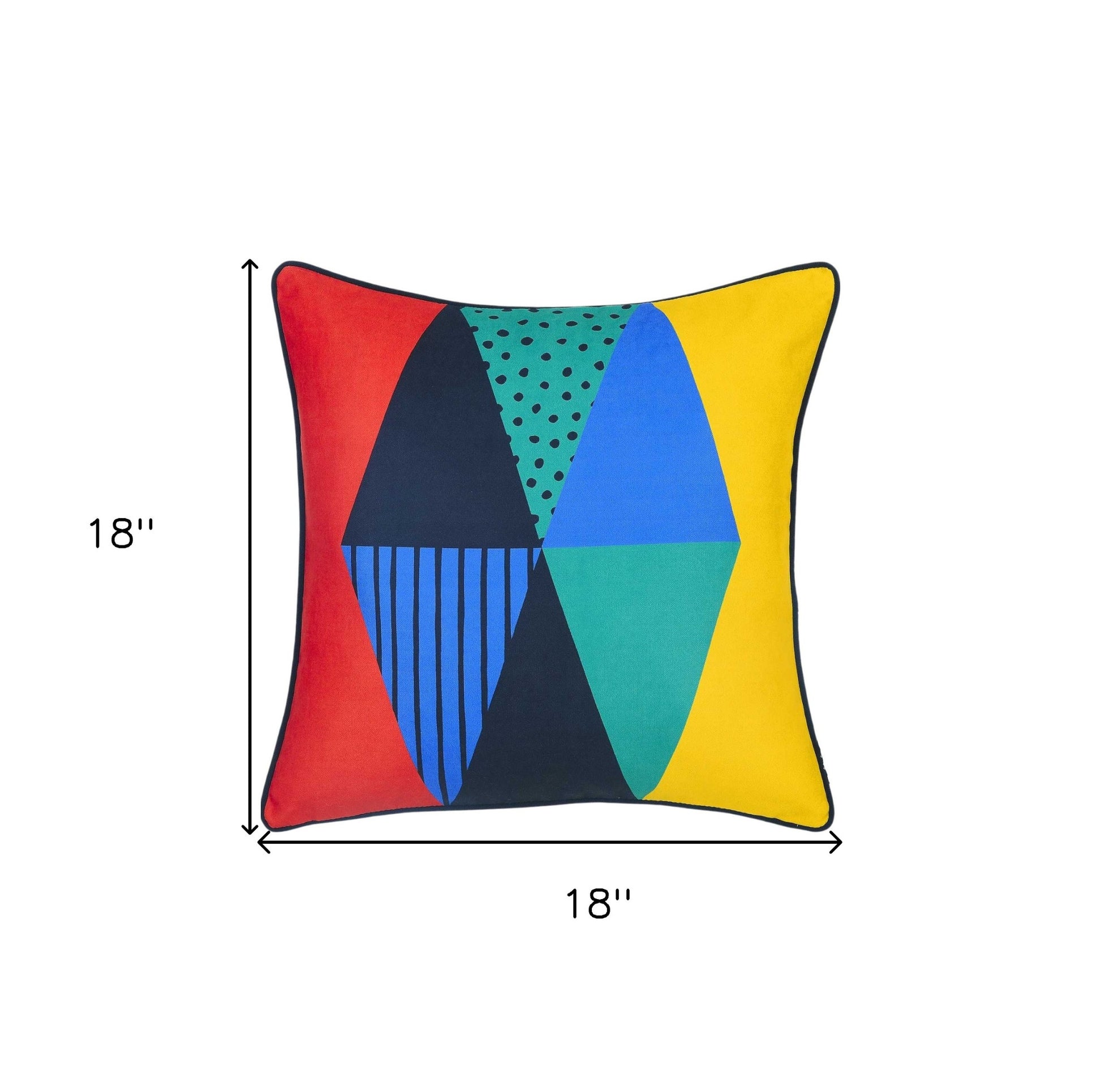 18" Blue Red And Yellow Fabric Throw Pillow Cover-5