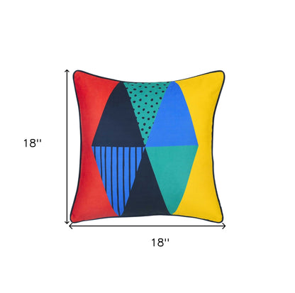 18" Blue Red And Yellow Fabric Throw Pillow Cover-5