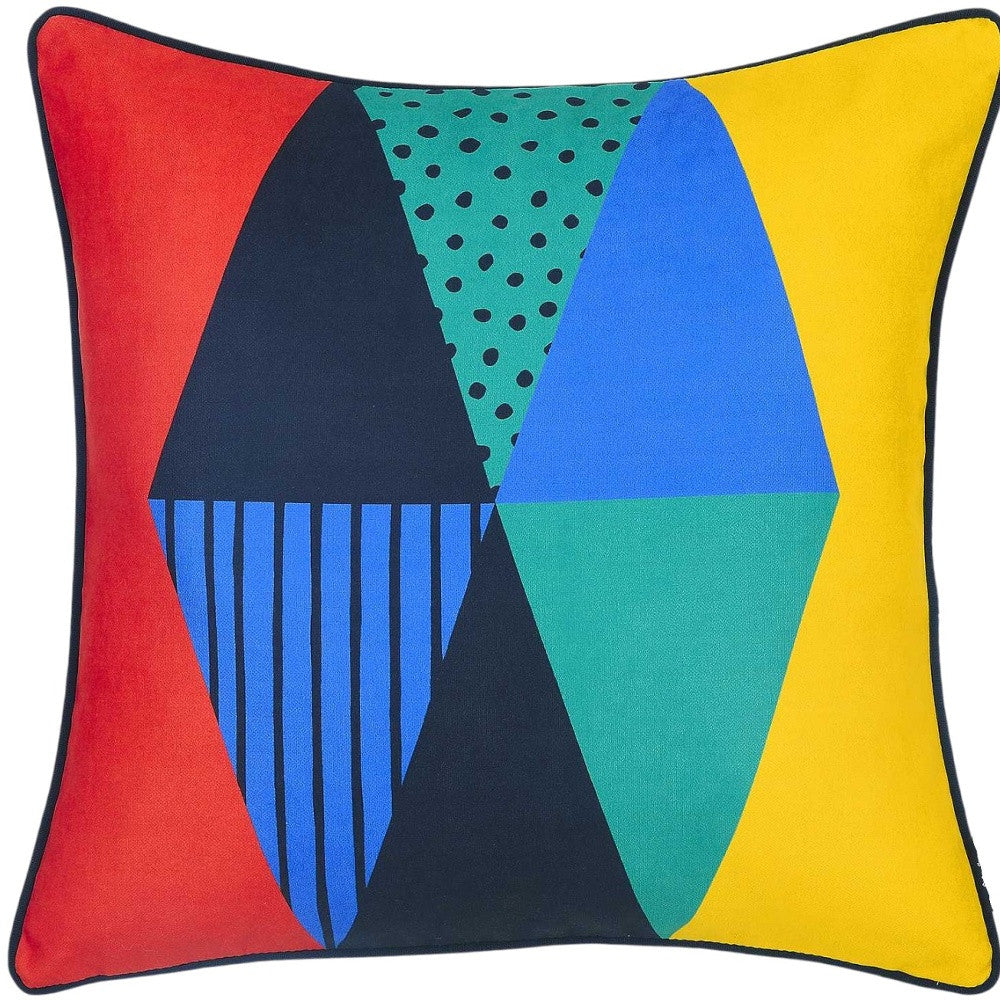 18" Blue Red And Yellow Fabric Throw Pillow Cover-3