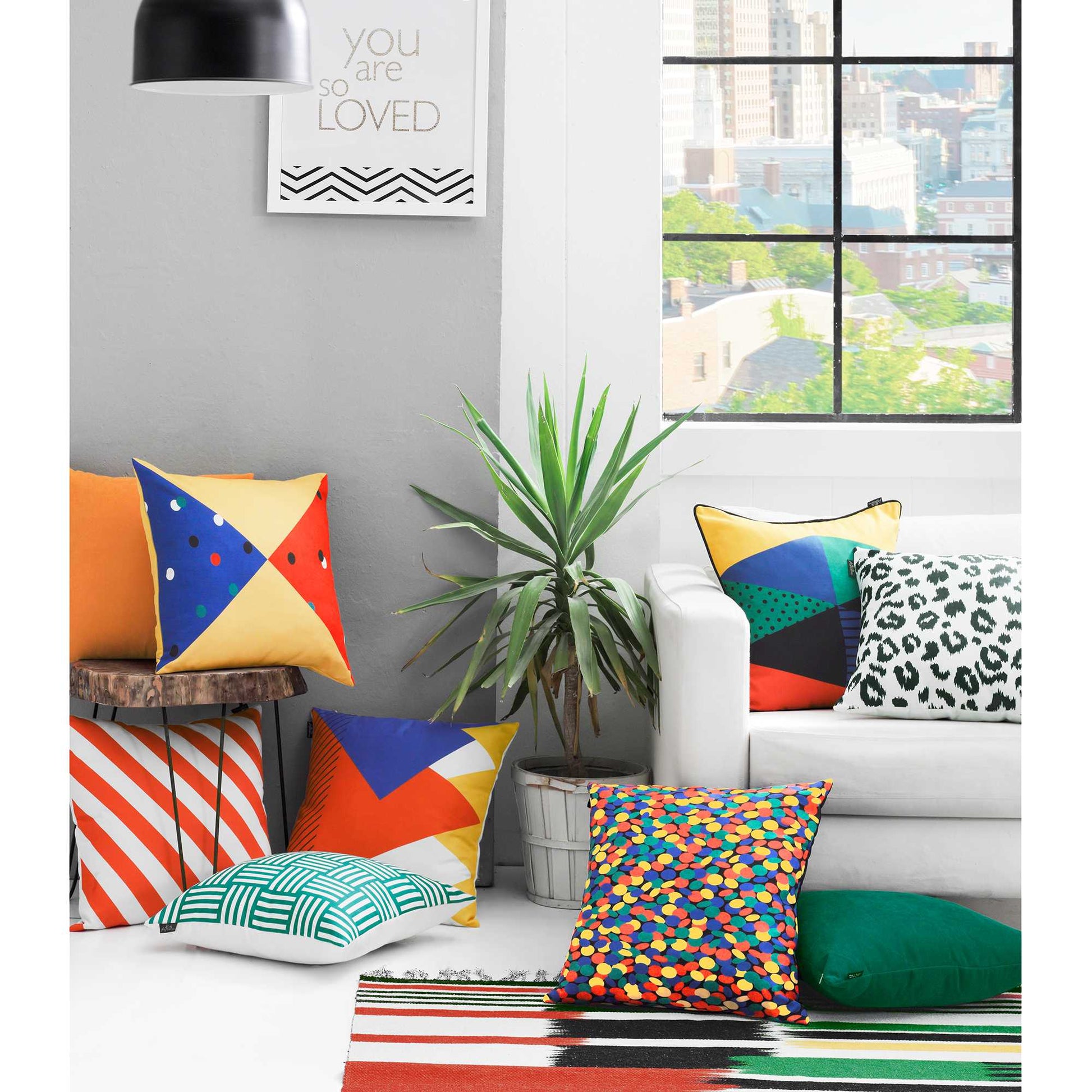18" Blue Red And Yellow Fabric Throw Pillow Cover-4