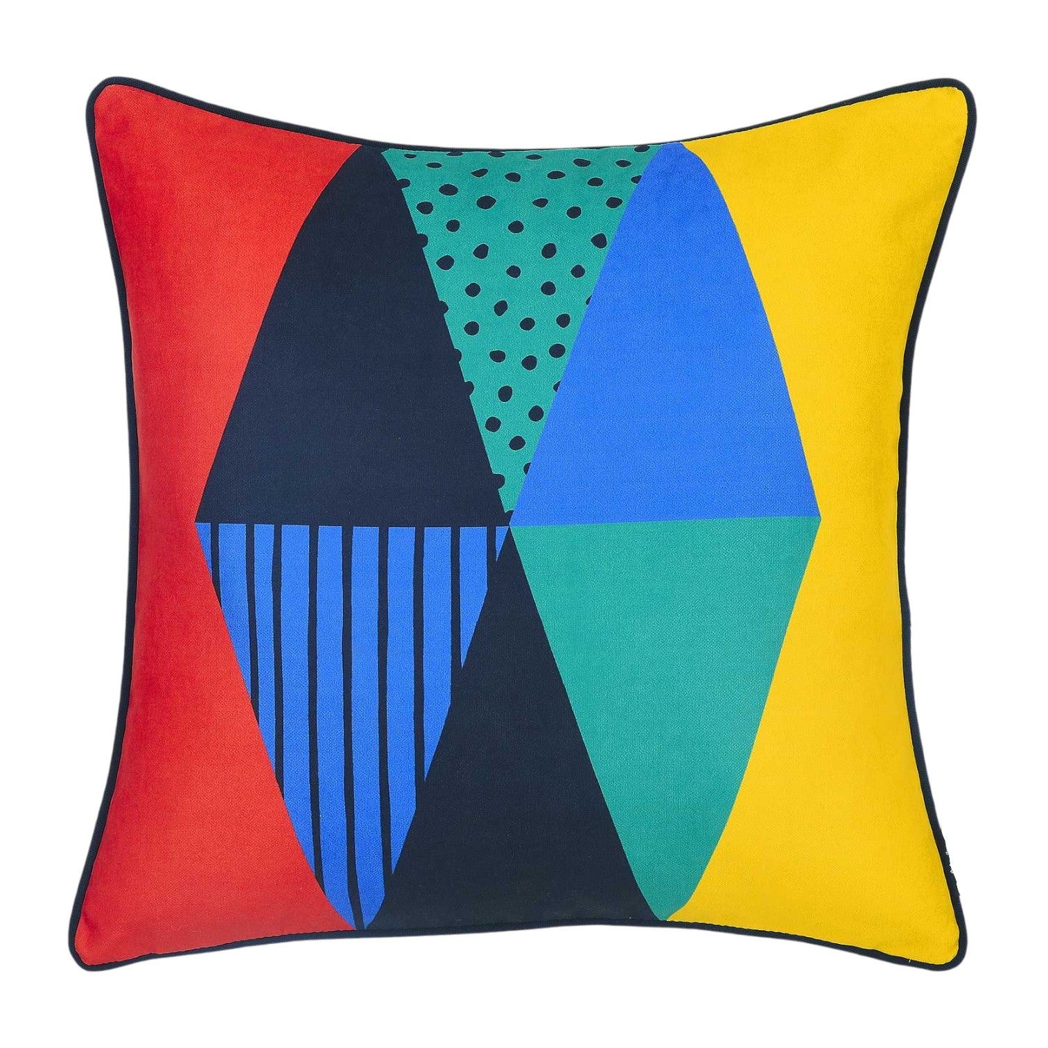 18" Blue Red And Yellow Fabric Throw Pillow Cover-1