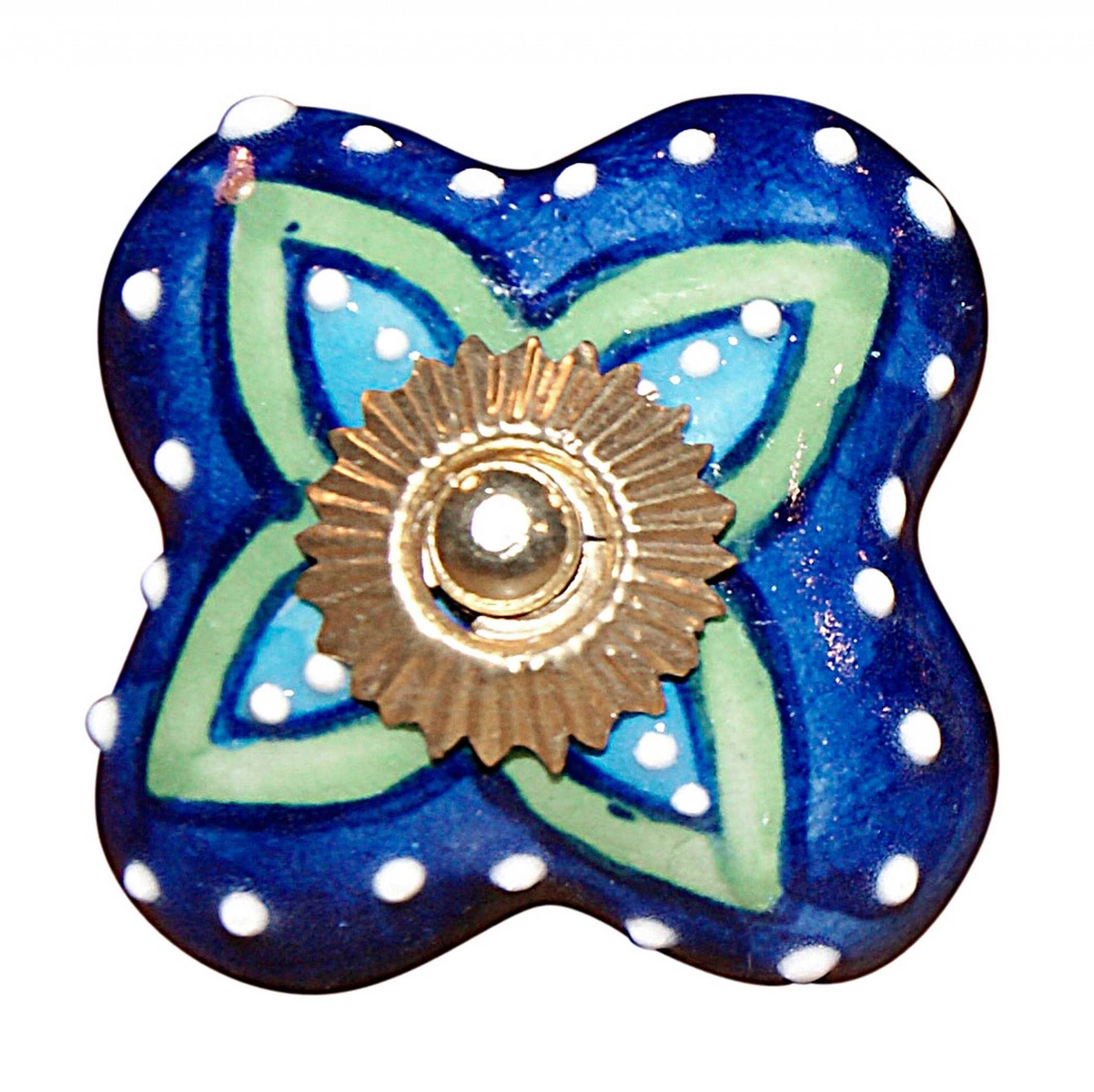 Set of Eight Blue And Green Floral Ceramic Drawer Pull Knobs-2