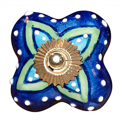 Set of Eight Blue And Green Floral Ceramic Drawer Pull Knobs-2