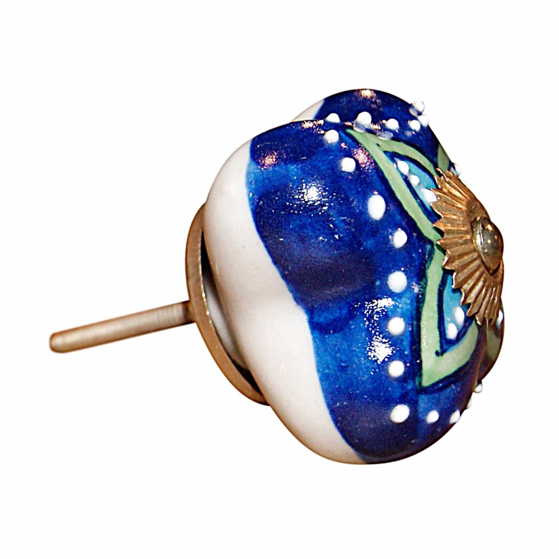Set of Eight Blue And Green Floral Ceramic Drawer Pull Knobs-3
