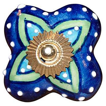Set of Eight Blue And Green Floral Ceramic Drawer Pull Knobs-5