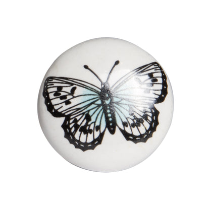 Set of Twelve Black And White Botanical Ceramic Drawer Pull Knobs-2