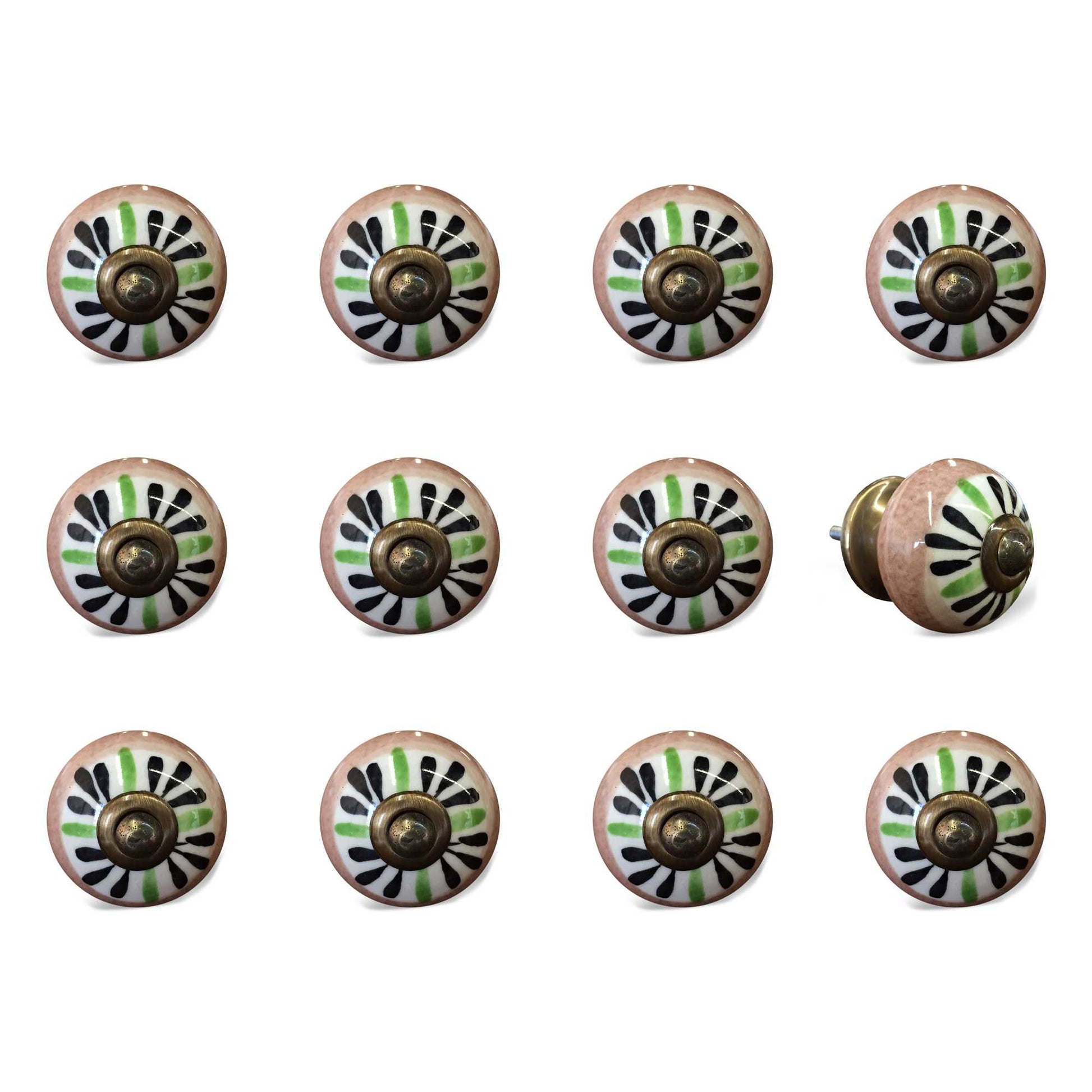 Set of Twelve Black And White Floral Ceramic Drawer Pull Knobs-1