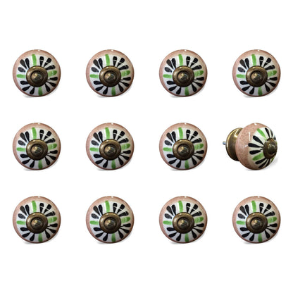 Set of Twelve Black And White Floral Ceramic Drawer Pull Knobs-1