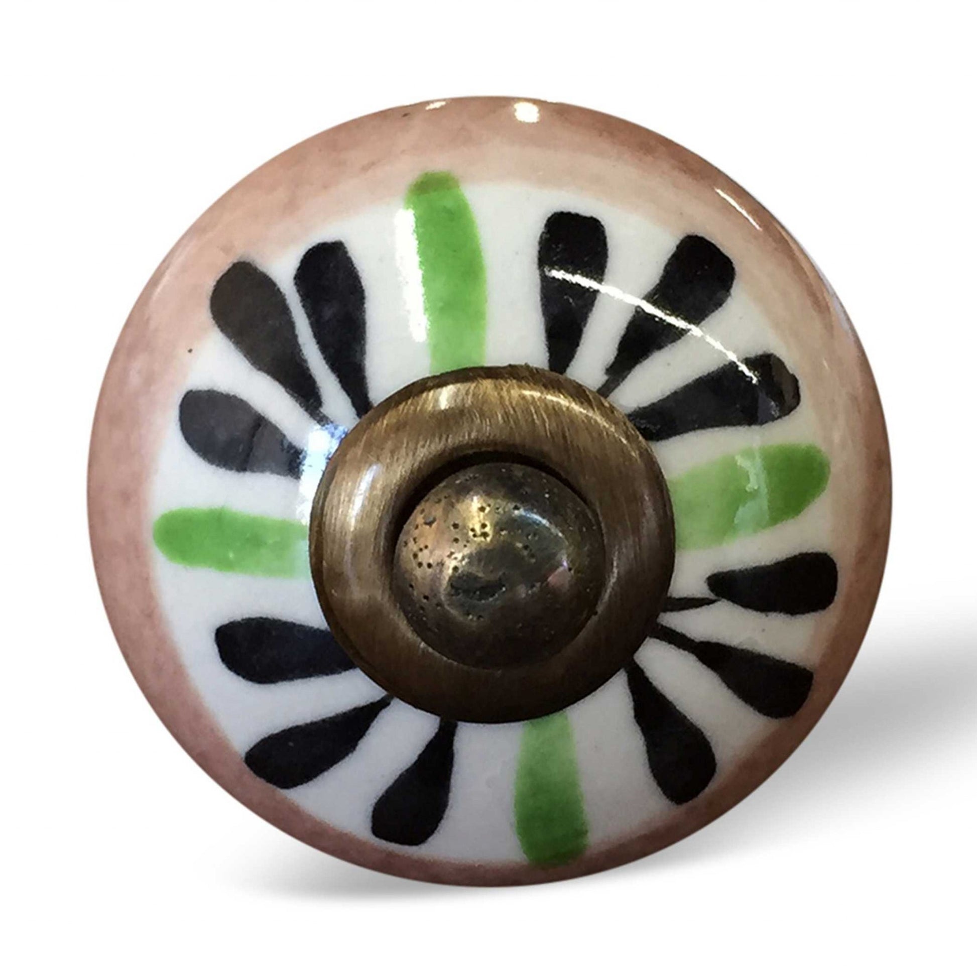 Set of Twelve Black And White Floral Ceramic Drawer Pull Knobs-2