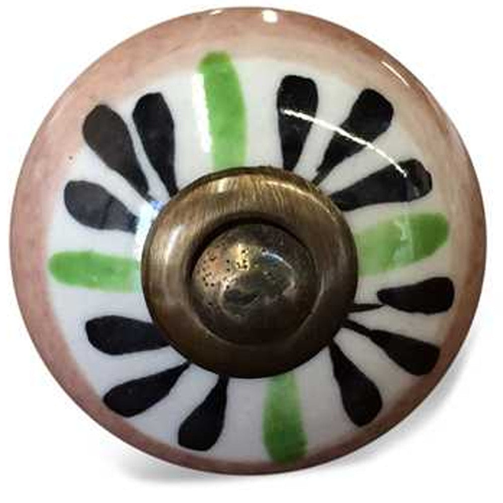 Set of Twelve Black And White Floral Ceramic Drawer Pull Knobs-5