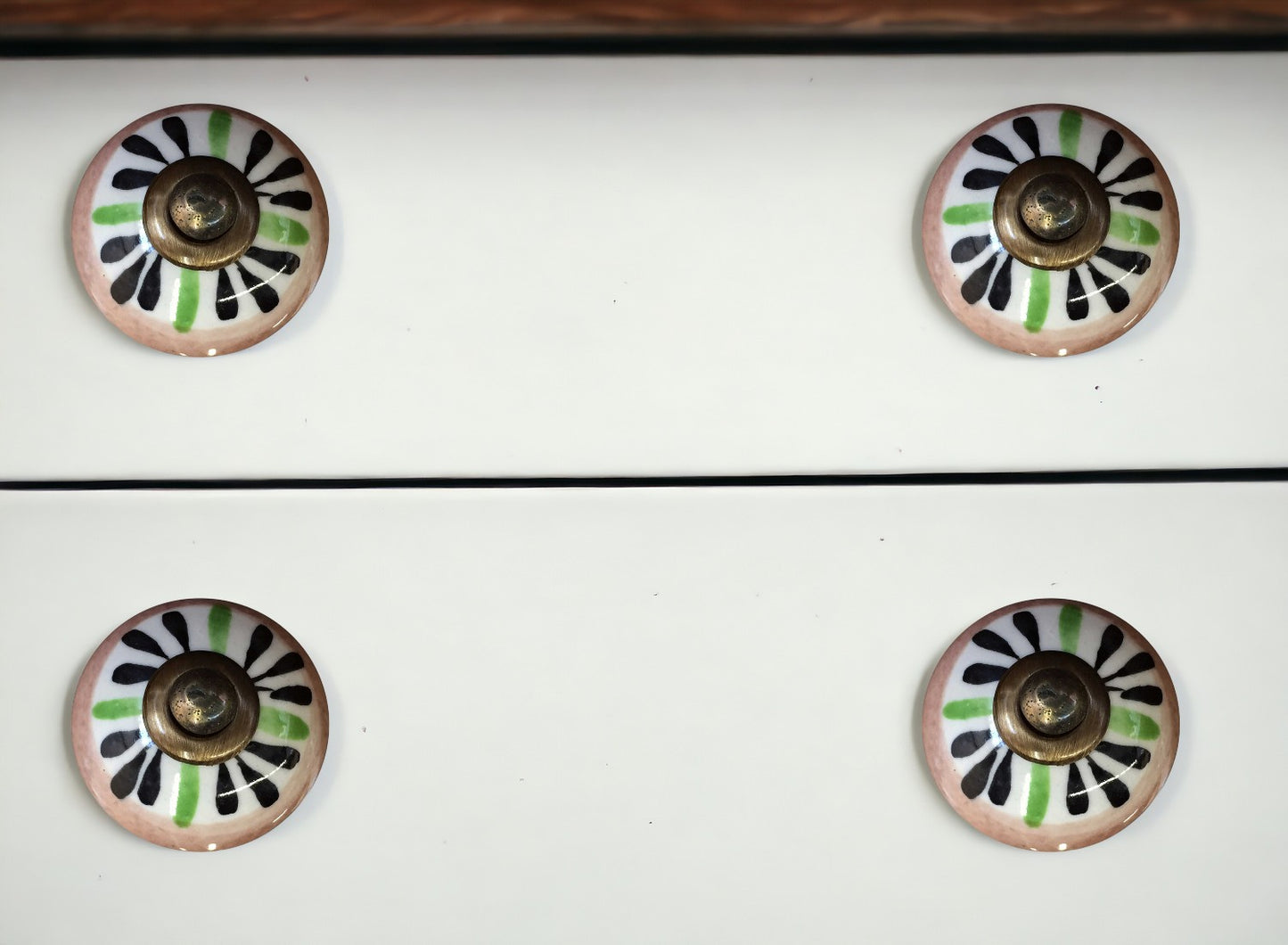 Set of Twelve Black And White Floral Ceramic Drawer Pull Knobs-0