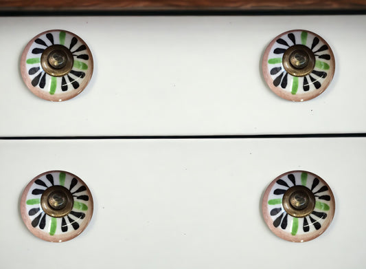 Set of Twelve Black And White Floral Ceramic Drawer Pull Knobs-0