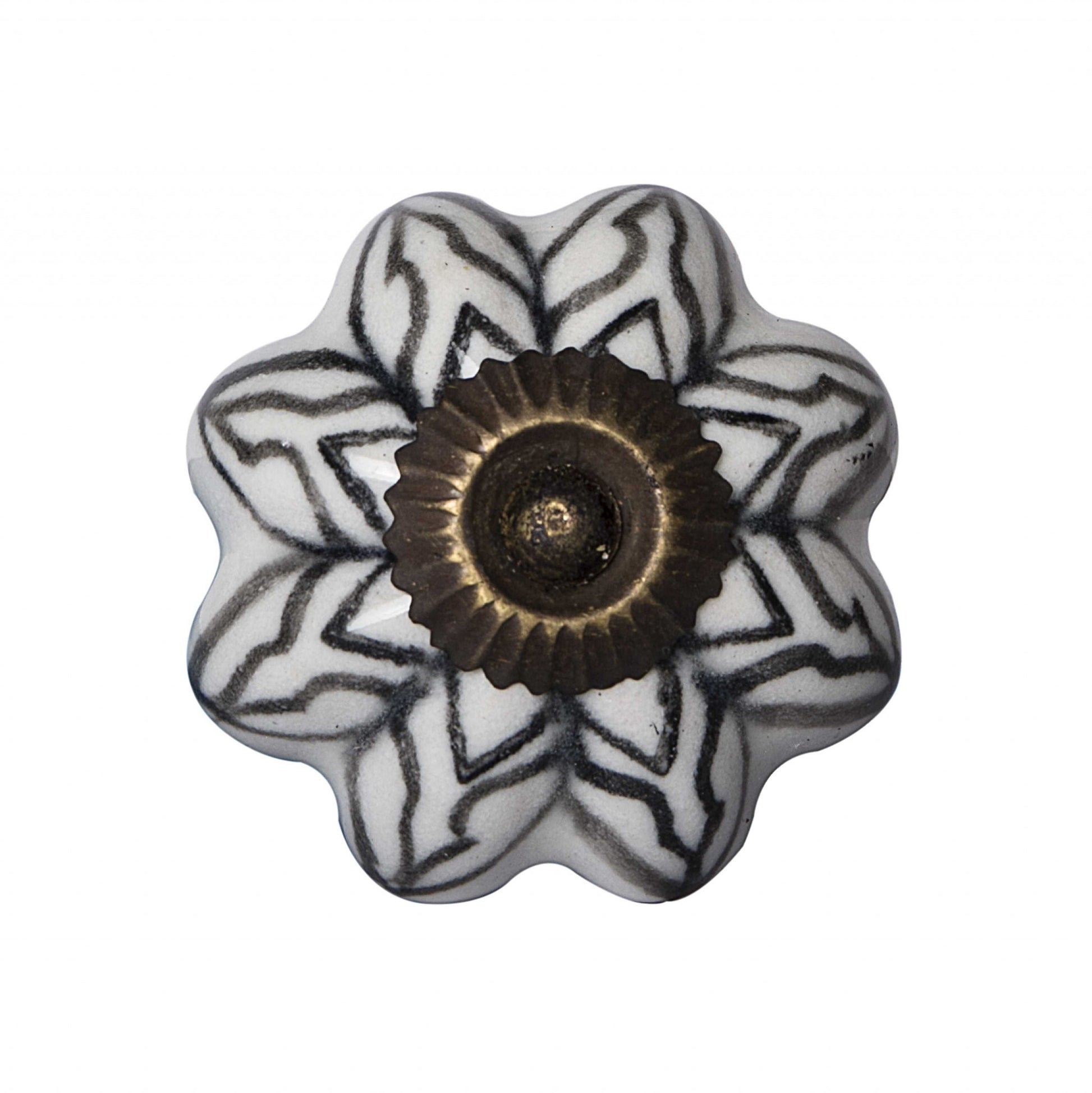 Set of Twelve Black And White Floral Ceramic Drawer Pull Knobs-2