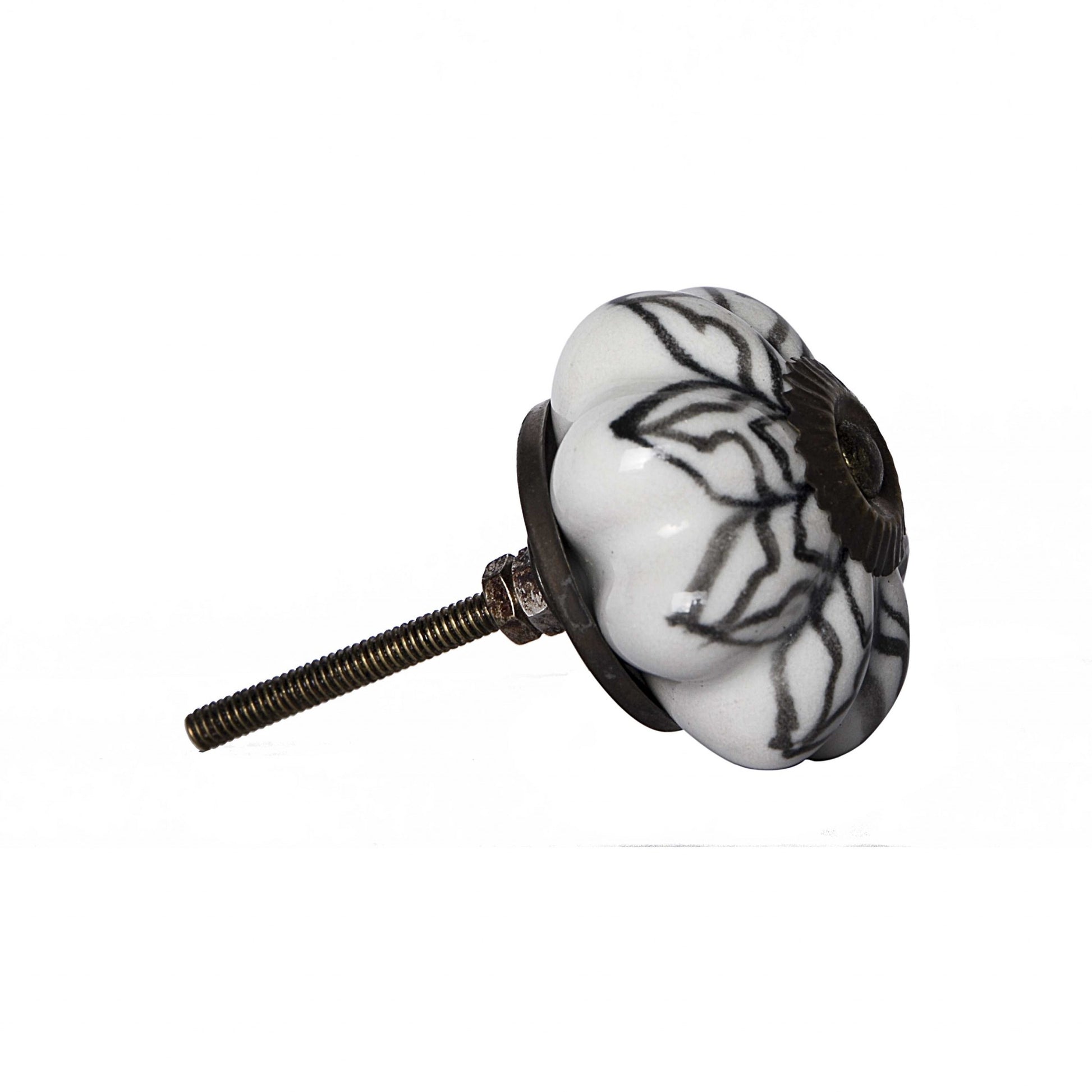 Set of Twelve Black And White Floral Ceramic Drawer Pull Knobs-3