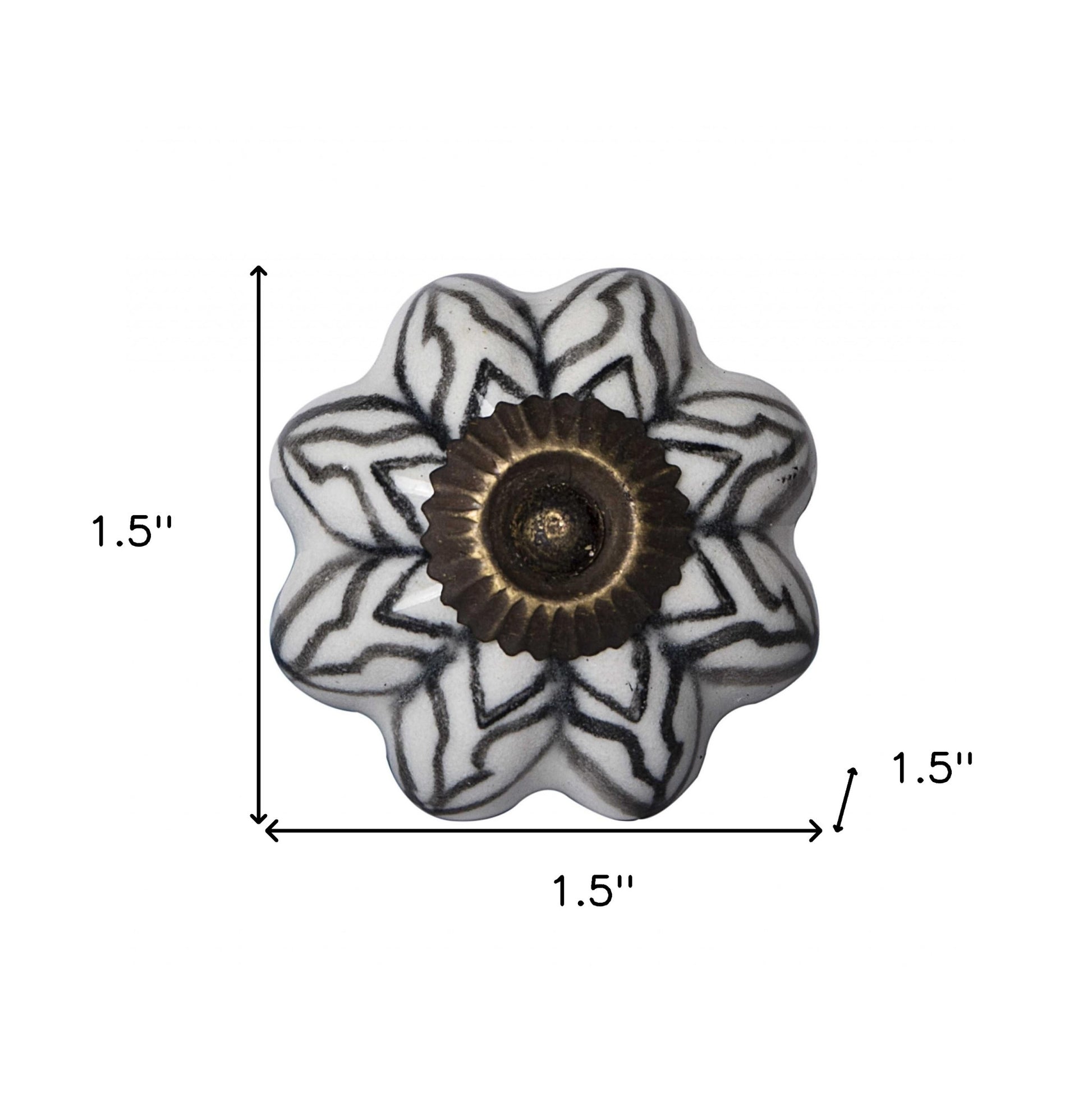 Set of Twelve Black And White Floral Ceramic Drawer Pull Knobs-6