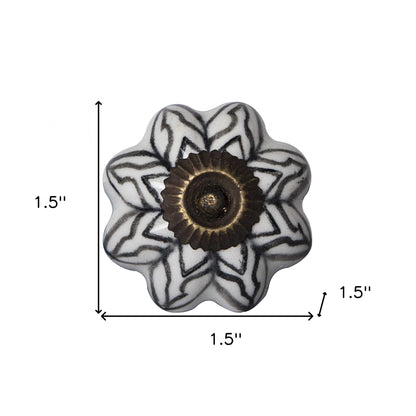 Set of Twelve Black And White Floral Ceramic Drawer Pull Knobs-6