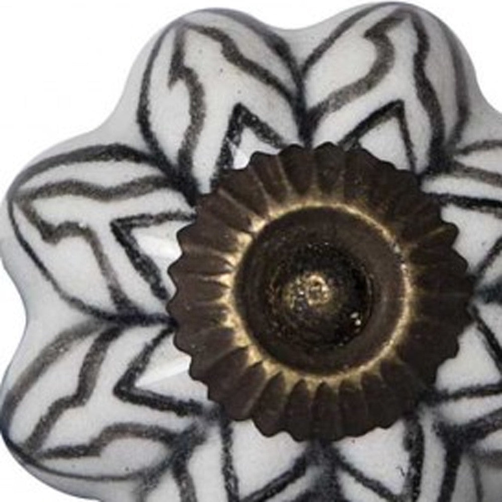 Set of Twelve Black And White Floral Ceramic Drawer Pull Knobs-4