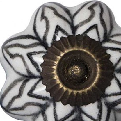 Set of Twelve Black And White Floral Ceramic Drawer Pull Knobs-4