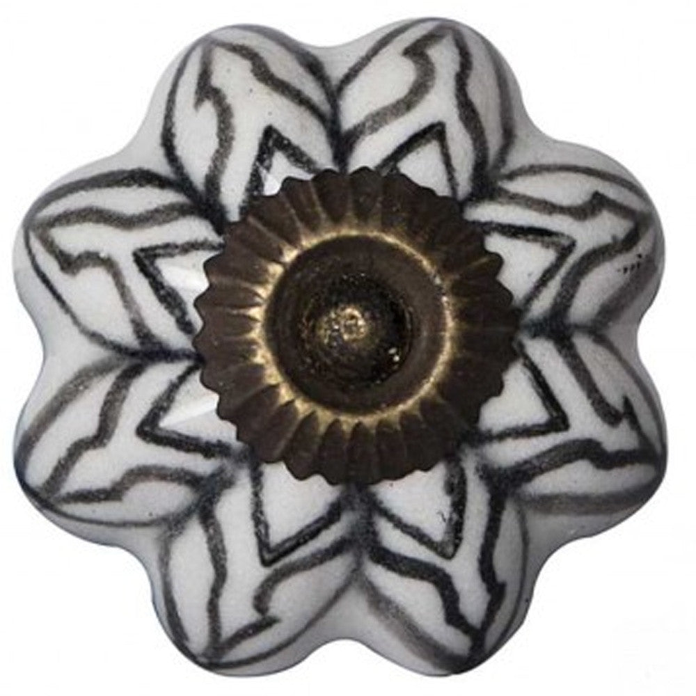 Set of Twelve Black And White Floral Ceramic Drawer Pull Knobs-5