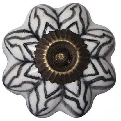 Set of Twelve Black And White Floral Ceramic Drawer Pull Knobs-5