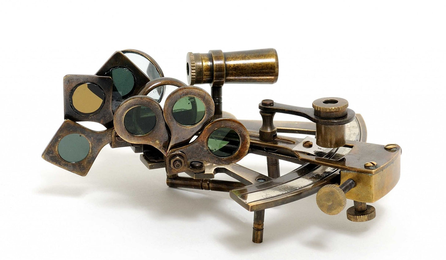 4" X 4.5" X 2.5" Nautical Sextant In Wood Box  Medium-1