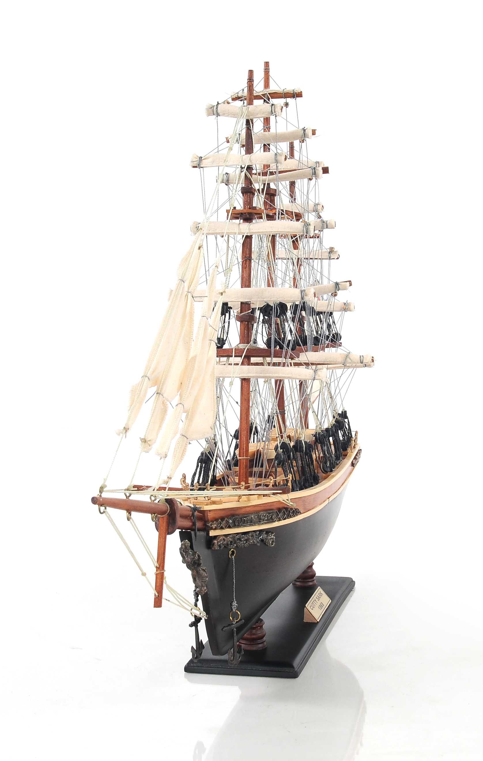 17" Brown Wood and Metal Hand Painted Cutty Sark Model Boat Tabletop Sculpture-3