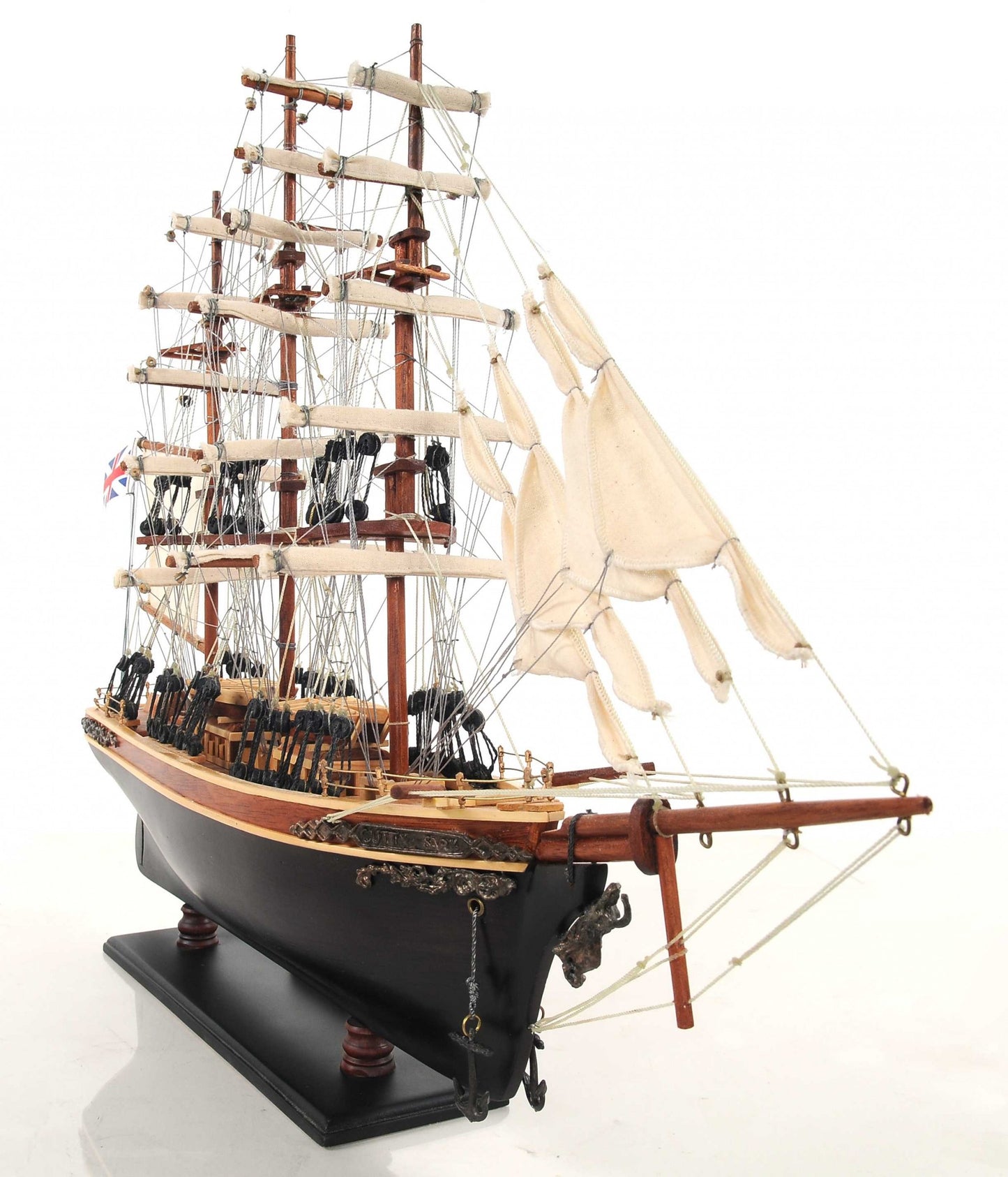 17" Brown Wood and Metal Hand Painted Cutty Sark Model Boat Tabletop Sculpture-4