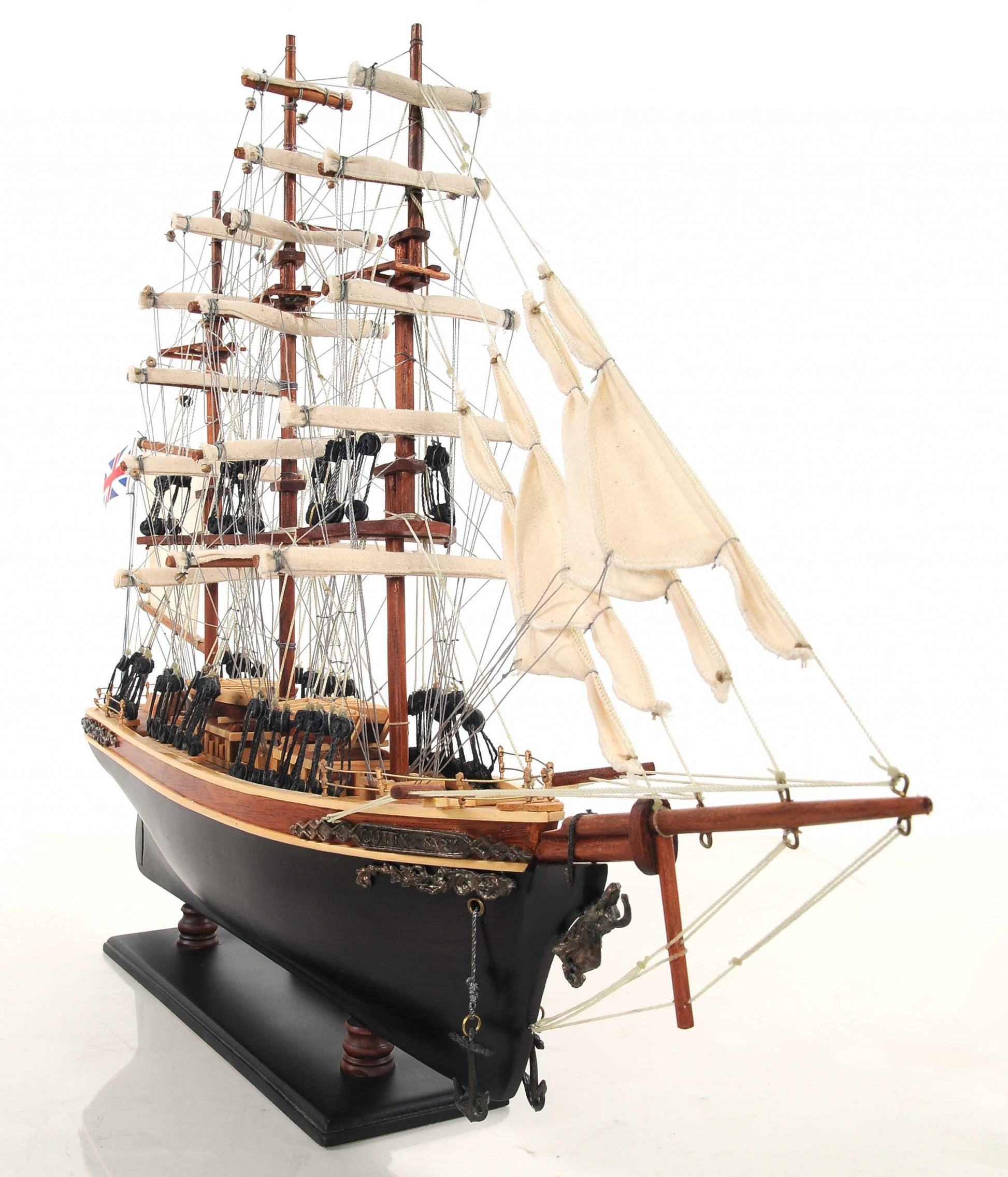 17" Brown Wood and Metal Hand Painted Cutty Sark Model Boat Tabletop Sculpture-4