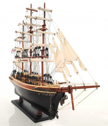 17" Brown Wood and Metal Hand Painted Cutty Sark Model Boat Tabletop Sculpture-4