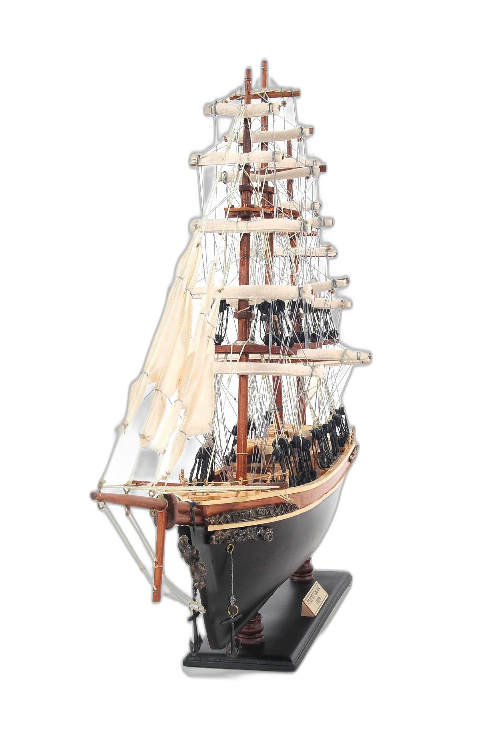 17" Brown Wood and Metal Hand Painted Cutty Sark Model Boat Tabletop Sculpture-1
