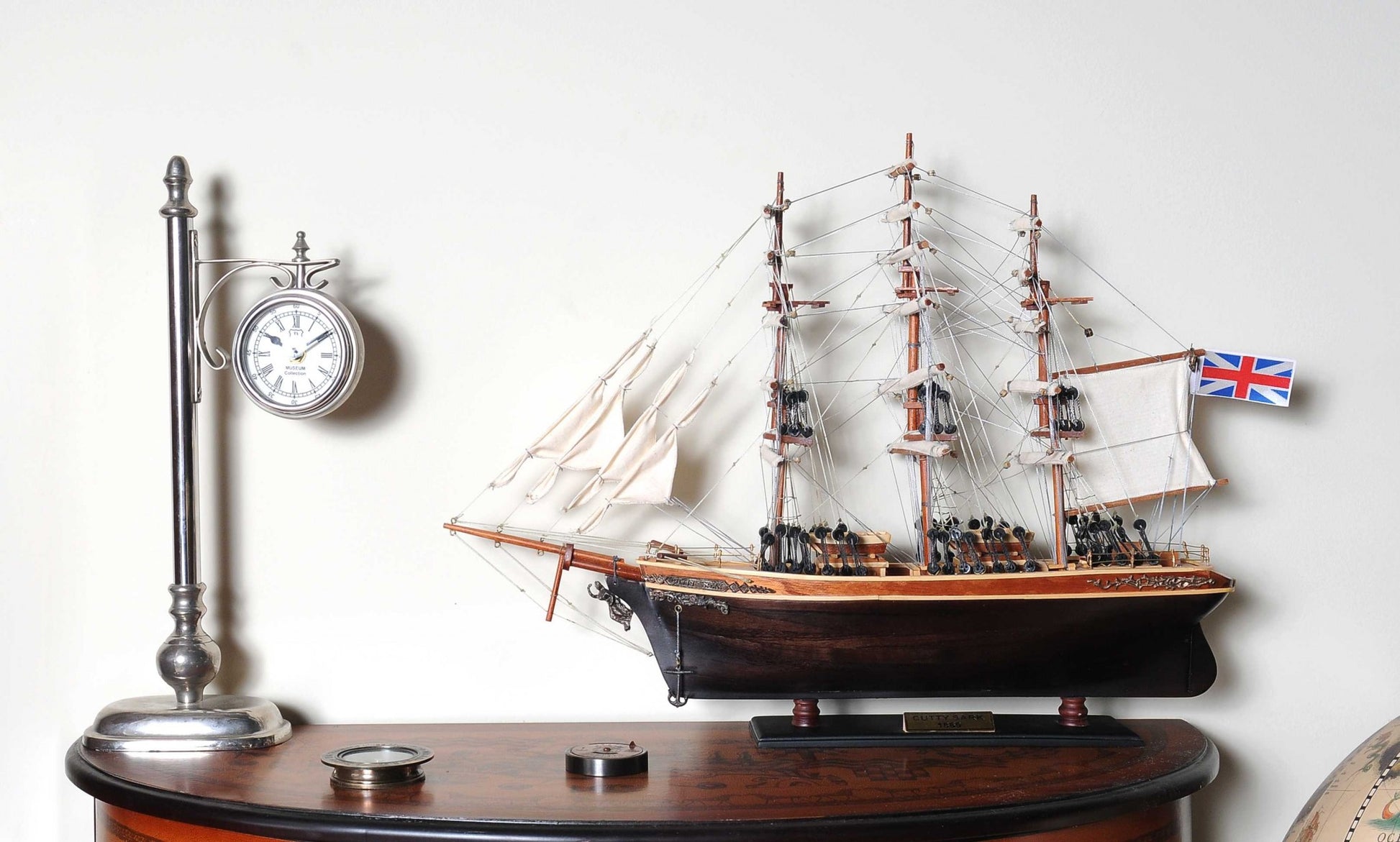 17" Brown Wood and Metal Hand Painted Cutty Sark Model Boat Tabletop Sculpture-5