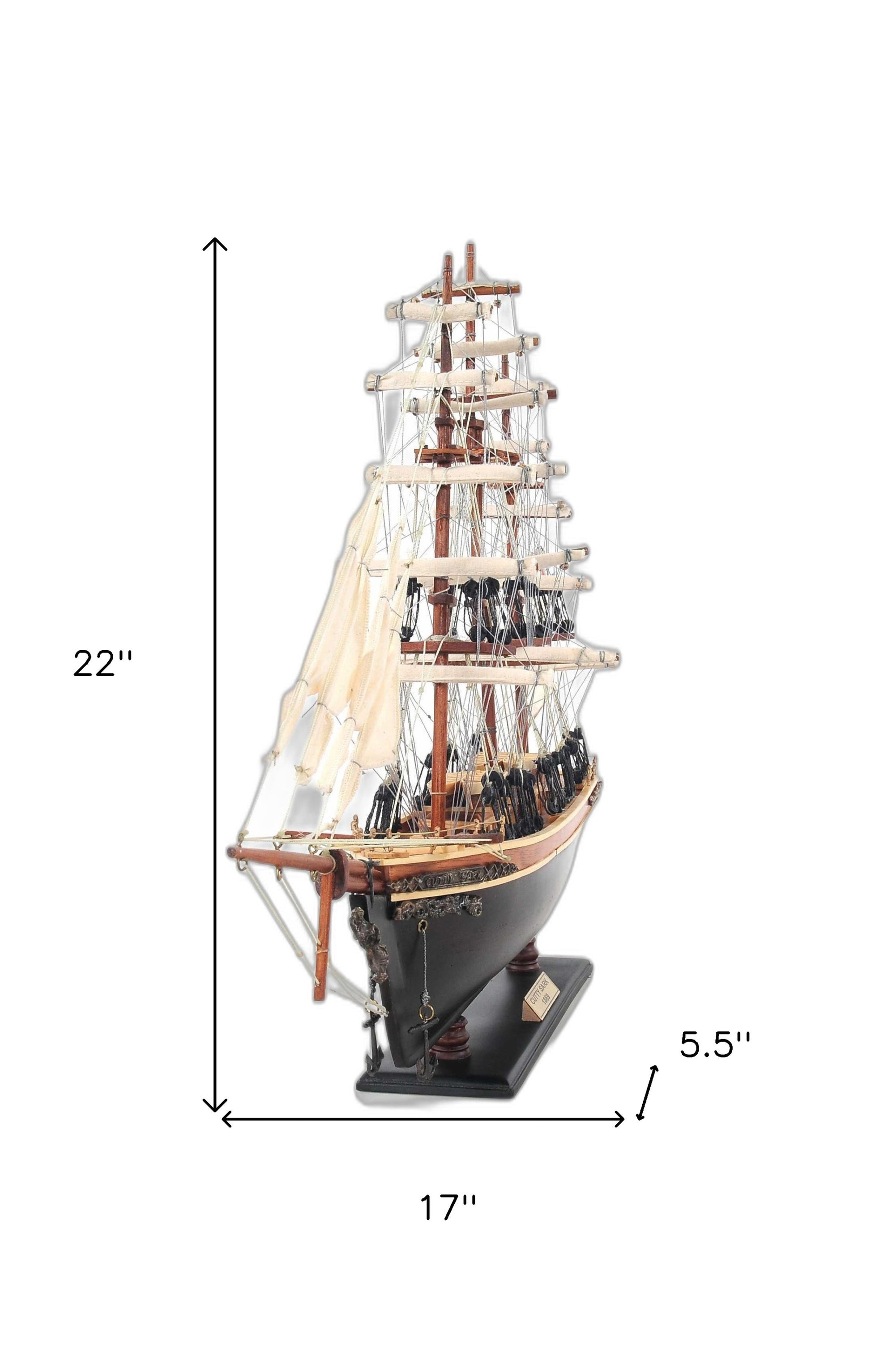 17" Brown Wood and Metal Hand Painted Cutty Sark Model Boat Tabletop Sculpture-8