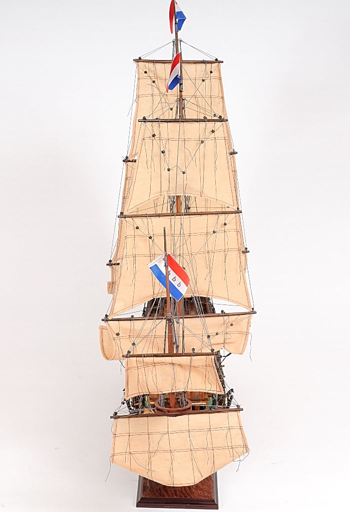 35" Wood Brown Solid Wood Hand Painted Model Boat Tabletop Sculpture-5