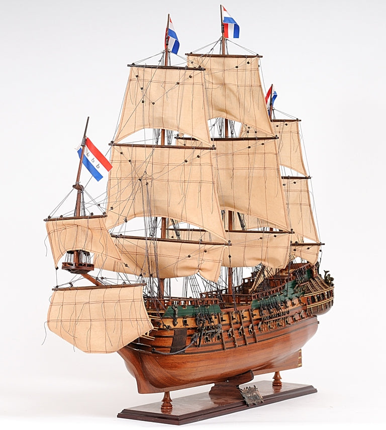 35" Wood Brown Solid Wood Hand Painted Model Boat Tabletop Sculpture-6