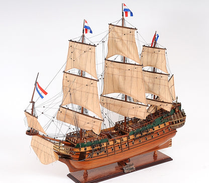 35" Wood Brown Solid Wood Hand Painted Model Boat Tabletop Sculpture-7