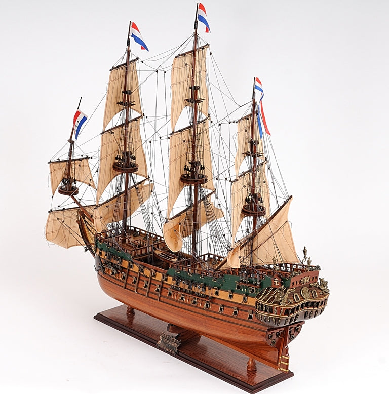 35" Wood Brown Solid Wood Hand Painted Model Boat Tabletop Sculpture-8
