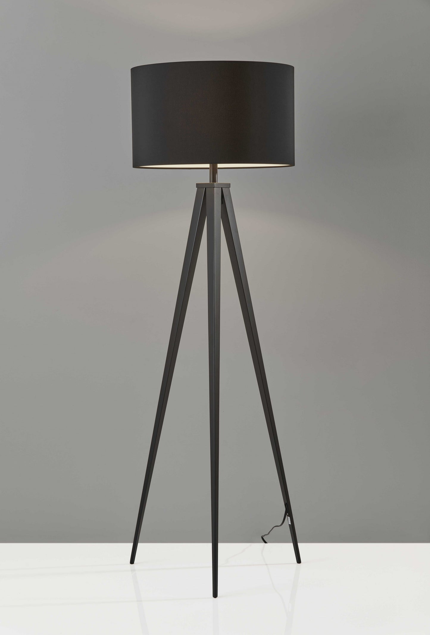 62" Black Tripod Floor Lamp With Black Fabric Drum Shade-4
