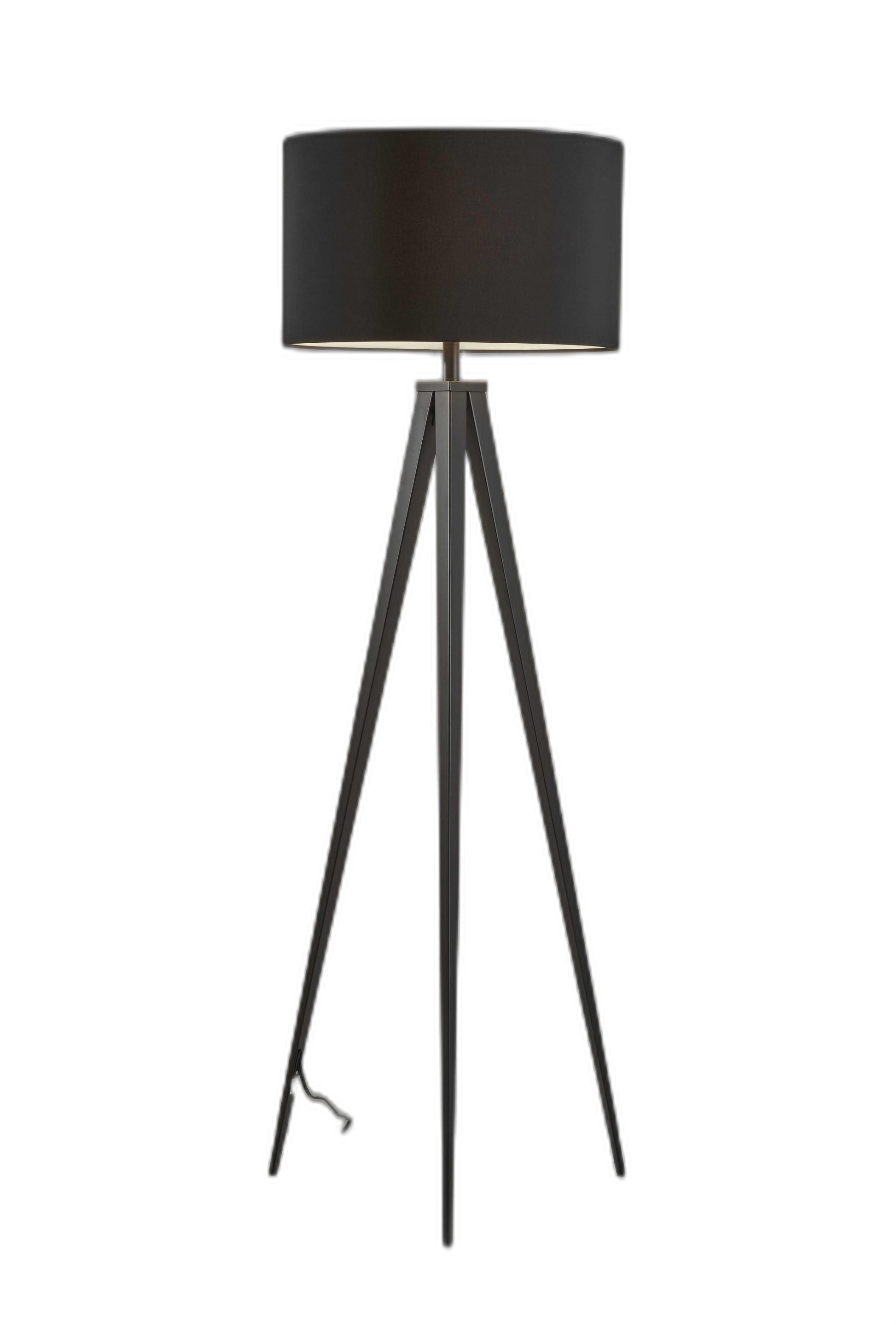 62" Black Tripod Floor Lamp With Black Fabric Drum Shade-1