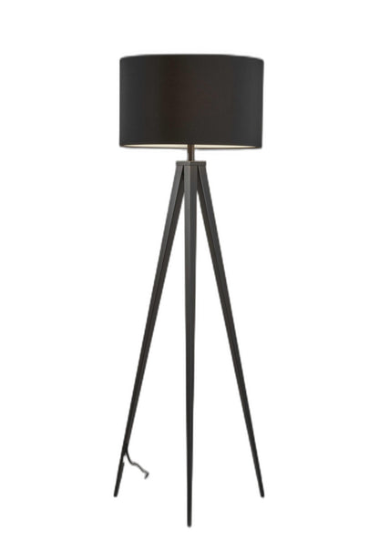 62" Black Tripod Floor Lamp With Black Fabric Drum Shade-1