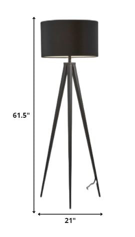 62" Black Tripod Floor Lamp With Black Fabric Drum Shade-5