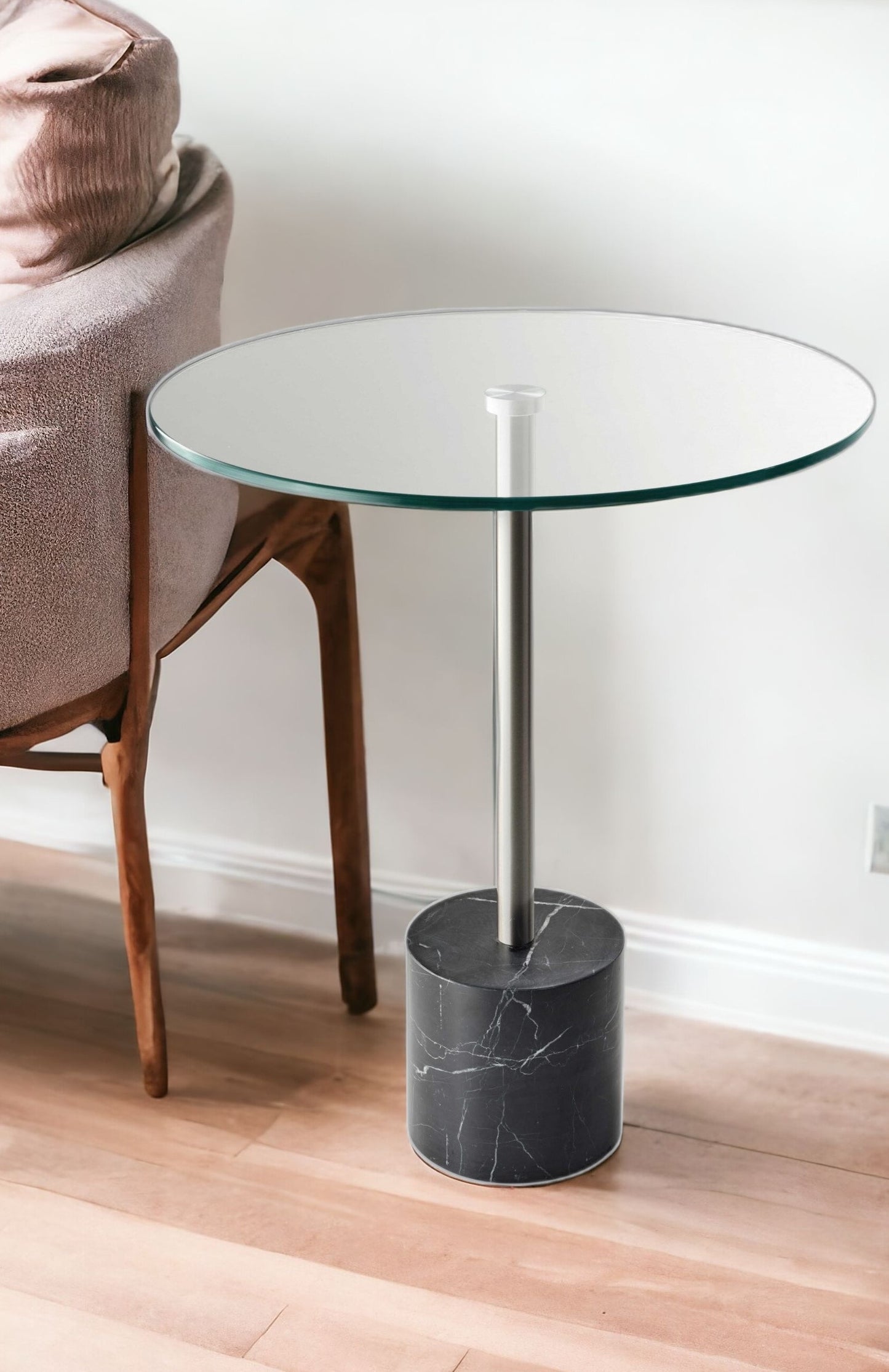 21" Silver And Clear Glass Round End Table-1