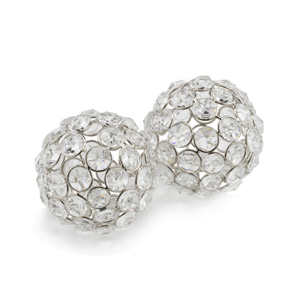 Set of Two Silver And Clear Faux Crystal And Metal Orb Decorative Tabletop Sculptures-2