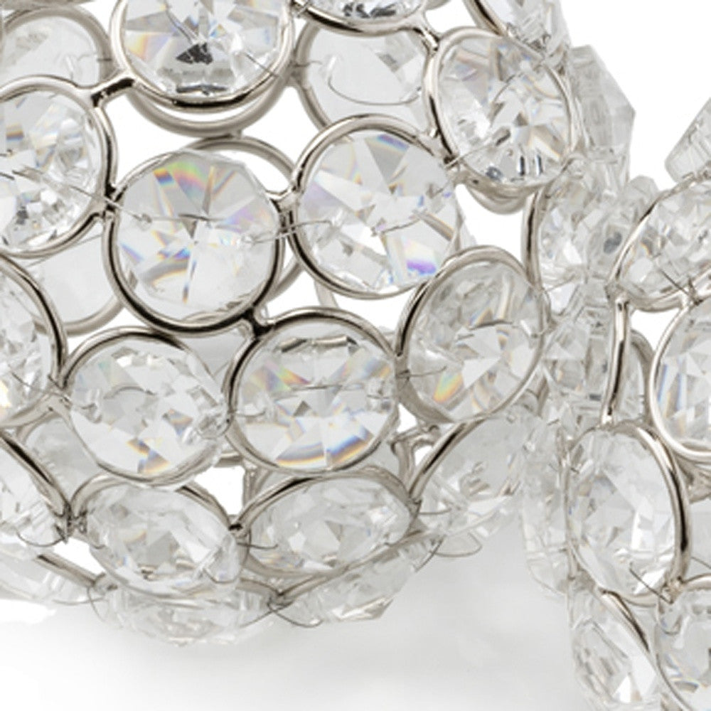 Set of Two Silver And Clear Faux Crystal And Metal Orb Decorative Tabletop Sculptures-4